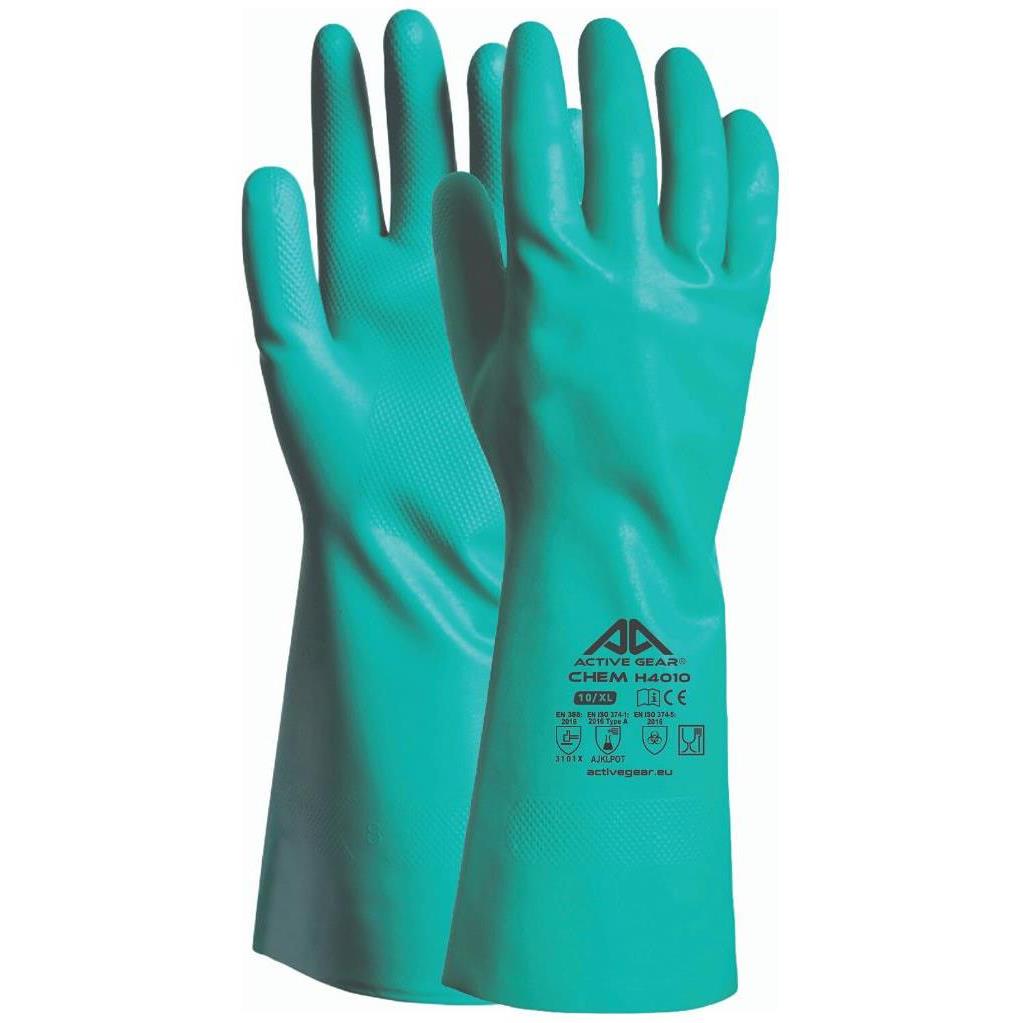 Gant nitrile 33cm vert, floqué coton EN388 et EN374