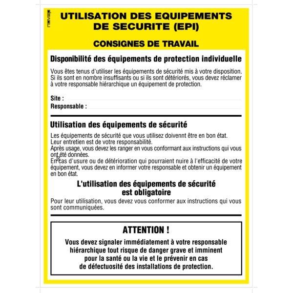 Panneau affichage consignes légales pour l'uitlisation des EPI