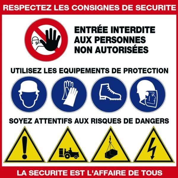 Panneau  respectez les consignes de sécurité en polystyrène 480/480
