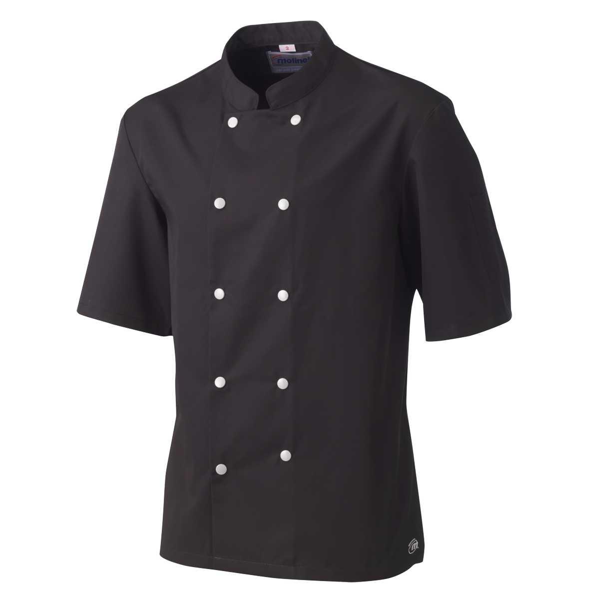 Veste cuisinier BLAKE manches courtes en polycoton noir