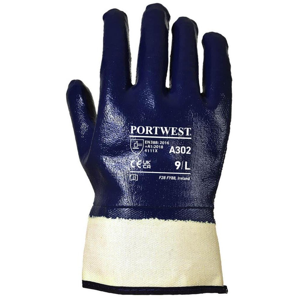 Gant nitrile tout enduit enduction lourde et rugueuse manchette toile de sécurit